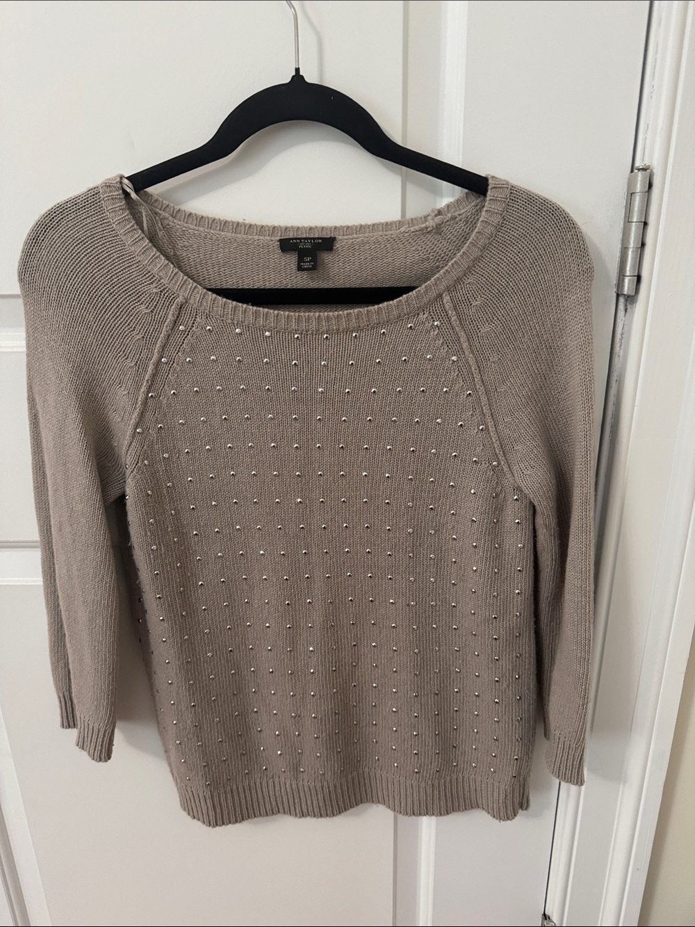 Ann Taylor Taupe Crewneck Sweater with Stud Detail